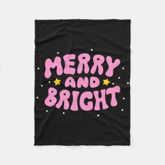 Retro Merry And Bright Holiday Design  フリースブランケット