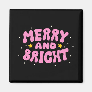Retro Merry And Bright Holiday Design  マグネット