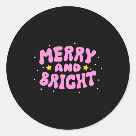 Retro Merry And Bright Holiday Design  ラウンドシール (正面)