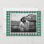 Retro Merry and Married Newlywed Plaid Christmas シーズンカード (正面)