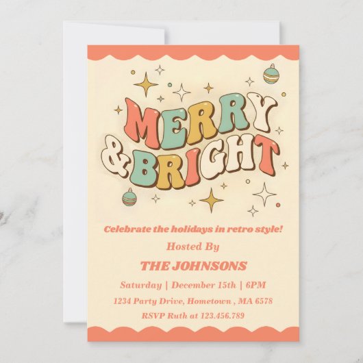 Retro Merry & Bright Editable Christmas Party 招待状 (正面)