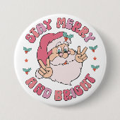 Retro Merry & Bright Santa 缶バッジ (正面)