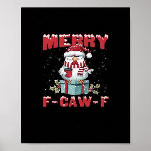 Retro Merry Christmas F-Caw-F Chicken ポスター (正面)