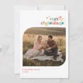 Retro Merry Christmas Family Photo Wish シーズンカード (正面)