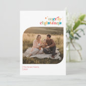 Retro Merry Christmas Family Photo Wish シーズンカード (スタンド正面)