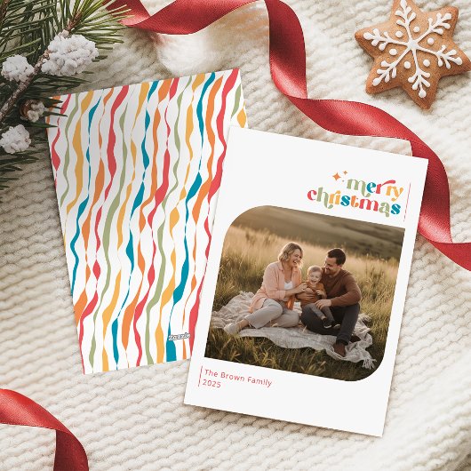 Retro Merry Christmas Family Photo Wish シーズンカード