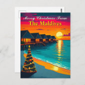 Retro Merry Christmas from the Maldives Tropical ポストカード (正面/裏面)