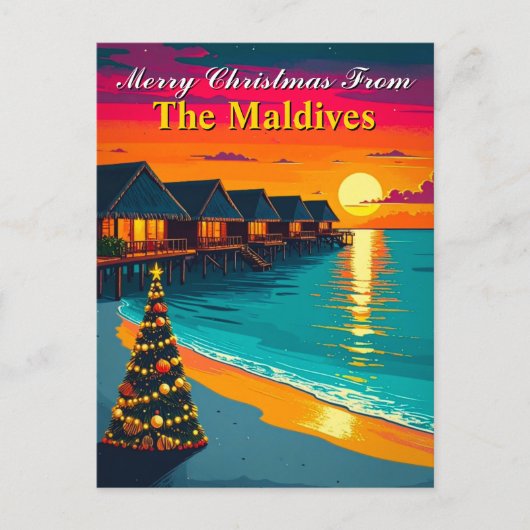 Retro Merry Christmas from the Maldives Tropical ポストカード (正面)