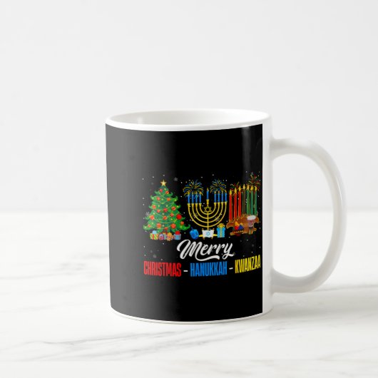 Retro Merry Christmas Hanukkah Kwanzaa Happy Holid コーヒーマグカップ (右)