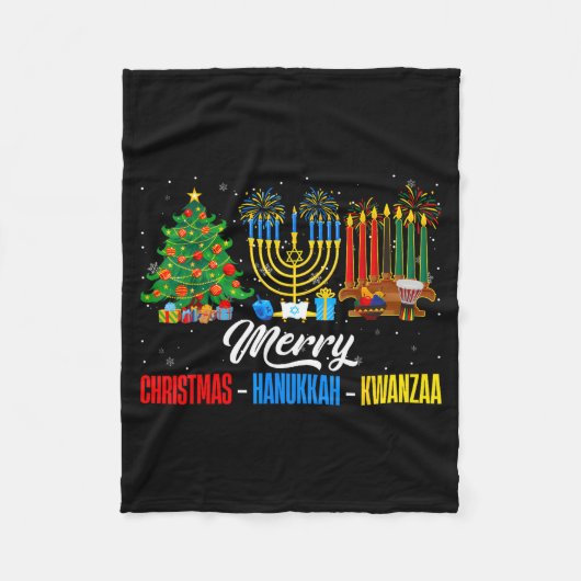 Retro Merry Christmas Hanukkah Kwanzaa Happy Holid フリースブランケット (正面)