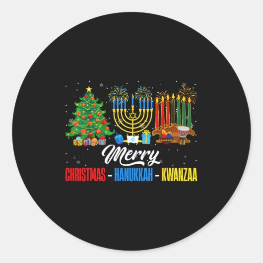 Retro Merry Christmas Hanukkah Kwanzaa Happy Holid ラウンドシール (正面)