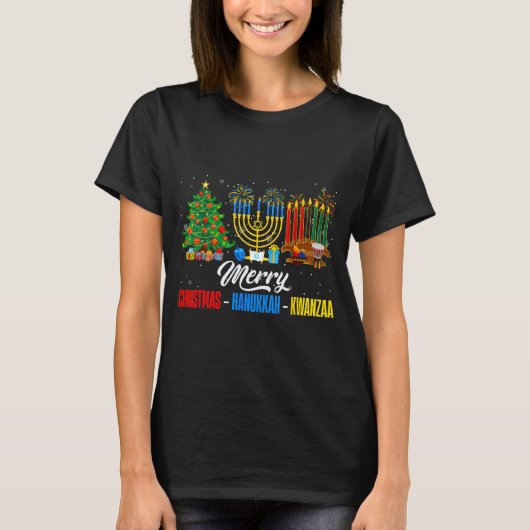 Retro Merry Christmas Hanukkah Kwanzaa Happy Holid Tシャツ (正面)
