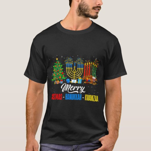 Retro Merry Christmas Hanukkah Kwanzaa Happy Holid Tシャツ (正面)
