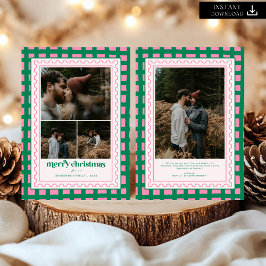 Retro Merry Christmas Plaid family Photo Holiday シーズンカード