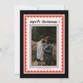 Retro Merry Christmas Stamp family Photo シーズンカード (正面)