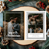Retro Merry Christmas Stamp family Photo シーズンカード