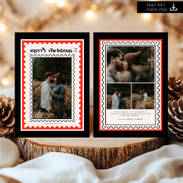 Retro Merry Christmas Stamp family Photo シーズンカード