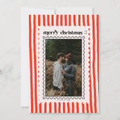 Retro Merry Christmas Stamp Sripes family Photo シーズンカード (正面)
