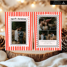 Retro Merry Christmas Stamp Sripes family Photo