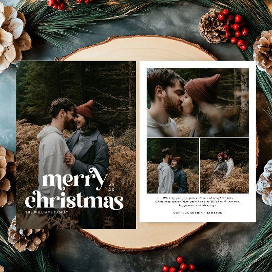 Retro Merry Christmas Trendy photo family  シーズンカード
