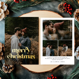 Retro Merry Christmas Trendy photo family  箔シーズンカード