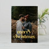 Retro Merry Christmas Trendy photo family  箔シーズンカード (立ち正面)