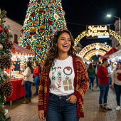Retro Merry Christmas Typographic Wreath and Gift トライブレンドTシャツ