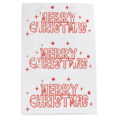 Retro Merry Christmas Typography ミディアムペーパーバッグ (正面)