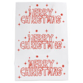 Retro Merry Christmas Typography ミディアムペーパーバッグ (裏面)