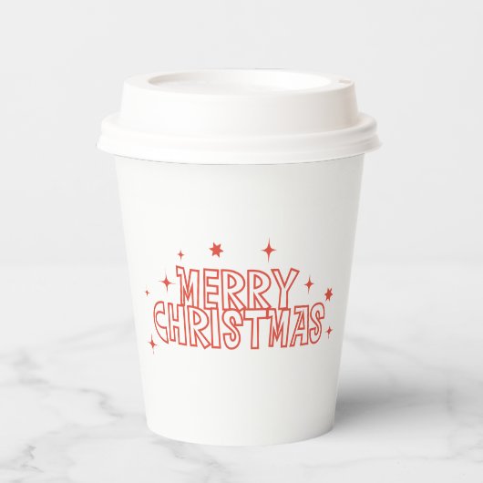 Retro Merry Christmas Typography 紙コップ (正面)