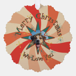 Retro Merry Christmas We Love You Pet Family Photo オーナメントカード