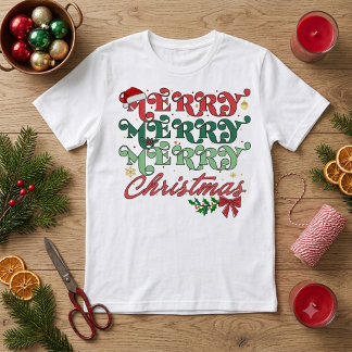 Retro Merry Merry Merry Christmas Groovy Typograph トライブレンドTシャツ