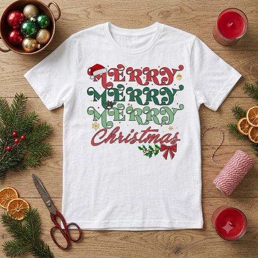 Retro Merry Merry Merry Christmas Groovy Typograph トライブレンドTシャツ