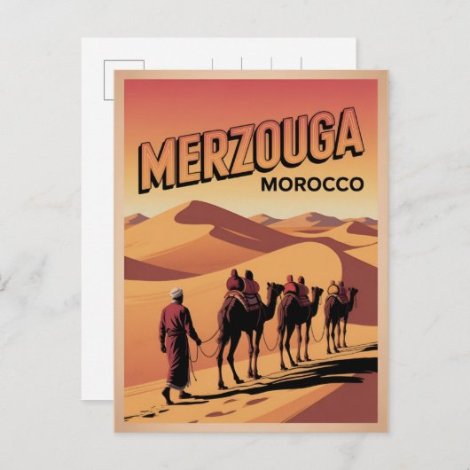 Retro Merzouga sahara camel ride morocco travel  ポストカード (正面/裏面)