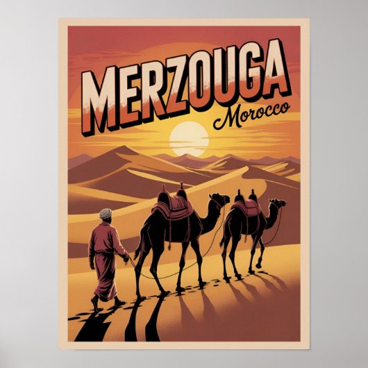 Retro Merzouga sahara camel ride morocco travel gi ポスター (正面)