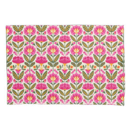 Retro Mexican Talavera Flowers Pink Boho Floral  枕カバー