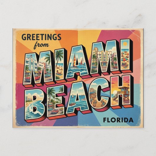 Retro Miami Beach Florida Travel Postcard Design ポストカード (正面)