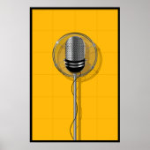 Retro Microphone on Bold Yellow ポスター (正面)