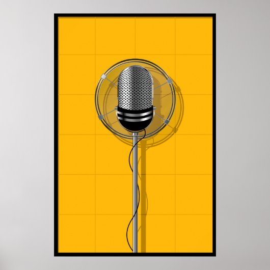 Retro Microphone on Bold Yellow ポスター (正面)