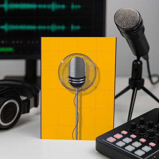 Retro Microphone on Bold Yellow 招待状