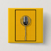 Retro Microphone on Bold Yellow 缶バッジ (正面)