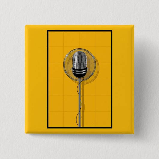 Retro Microphone on Bold Yellow 缶バッジ (正面)