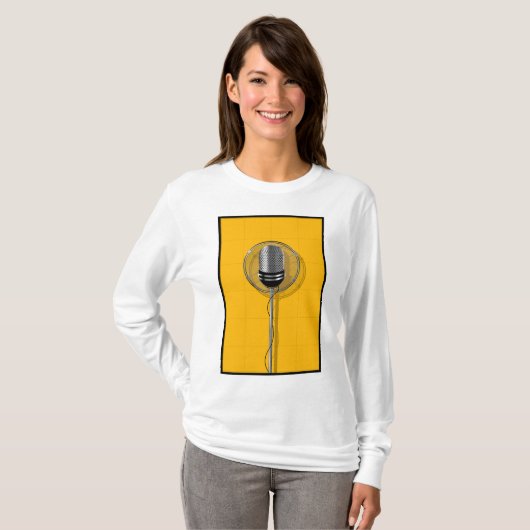 Retro Microphone on Bold Yellow Tシャツ (正面フル)