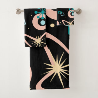 Retro Mid Century Abstract Pattern Teal And Coral バスタオルセット