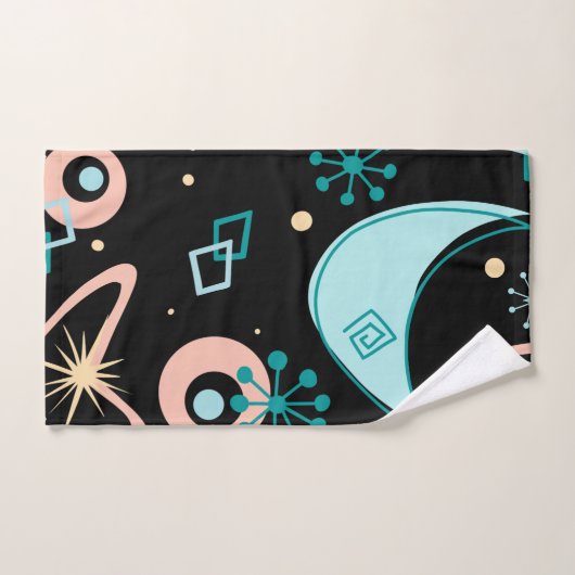 Retro Mid Century Abstract Pattern Teal And Coral バスタオルセット (ハンドタオル)