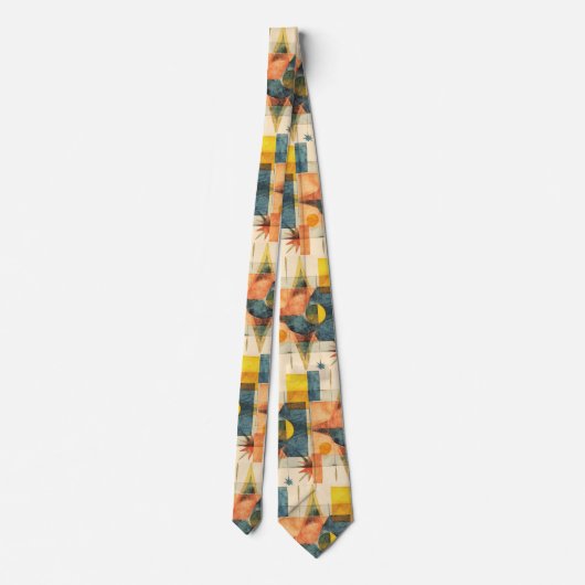 Retro Mid Century Atomic Geometric Pattern ネクタイ (裏面)