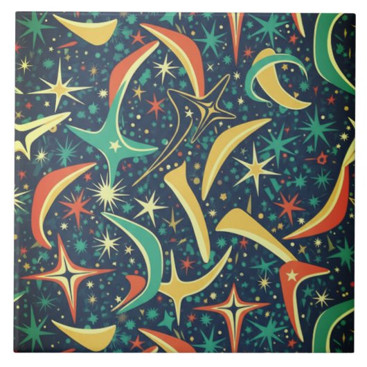 Retro Mid-Century Atomic Starburst All-Over Patter タイル (正面)