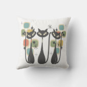 Retro Mid Century Black Atomic Cats  クッション (裏面)