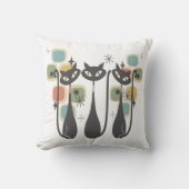 Retro Mid Century Black Atomic Cats  クッション (正面)