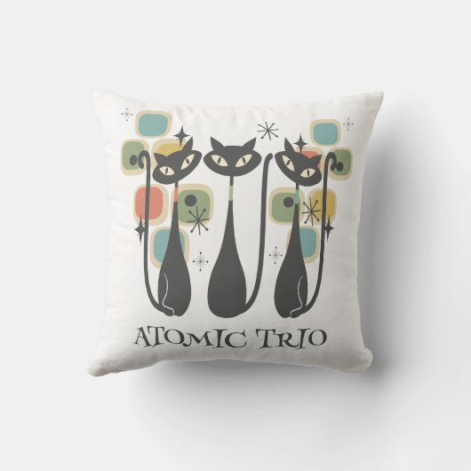 Retro Mid Century Black Atomic Cats MCM クッション (裏面)